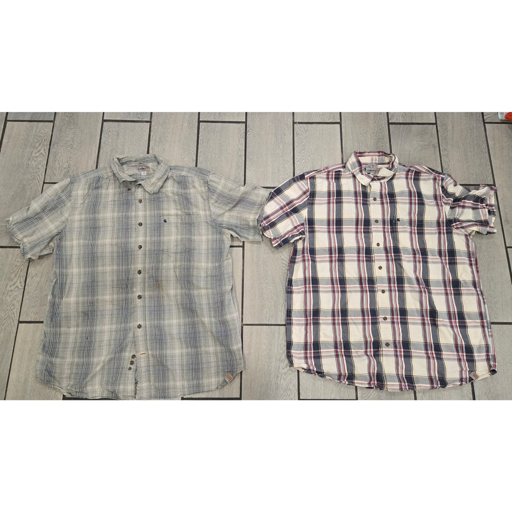 Lot 2 Carhartt Mens 2XL Tall Relaxed Fit Plaid Short Sleeve Button Down Shirts